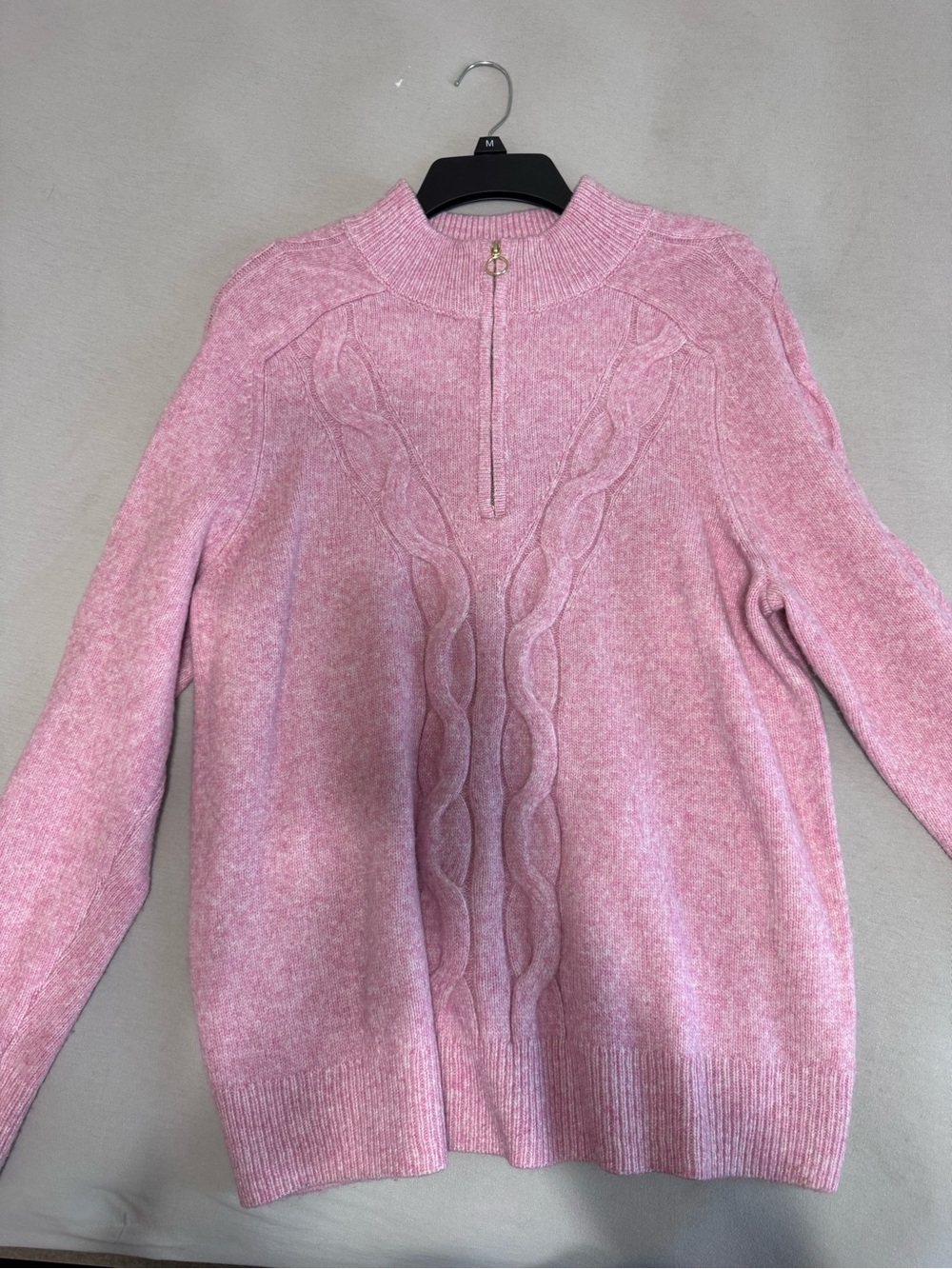 Women's Pink Cable-Knit Half-Zip Sweater